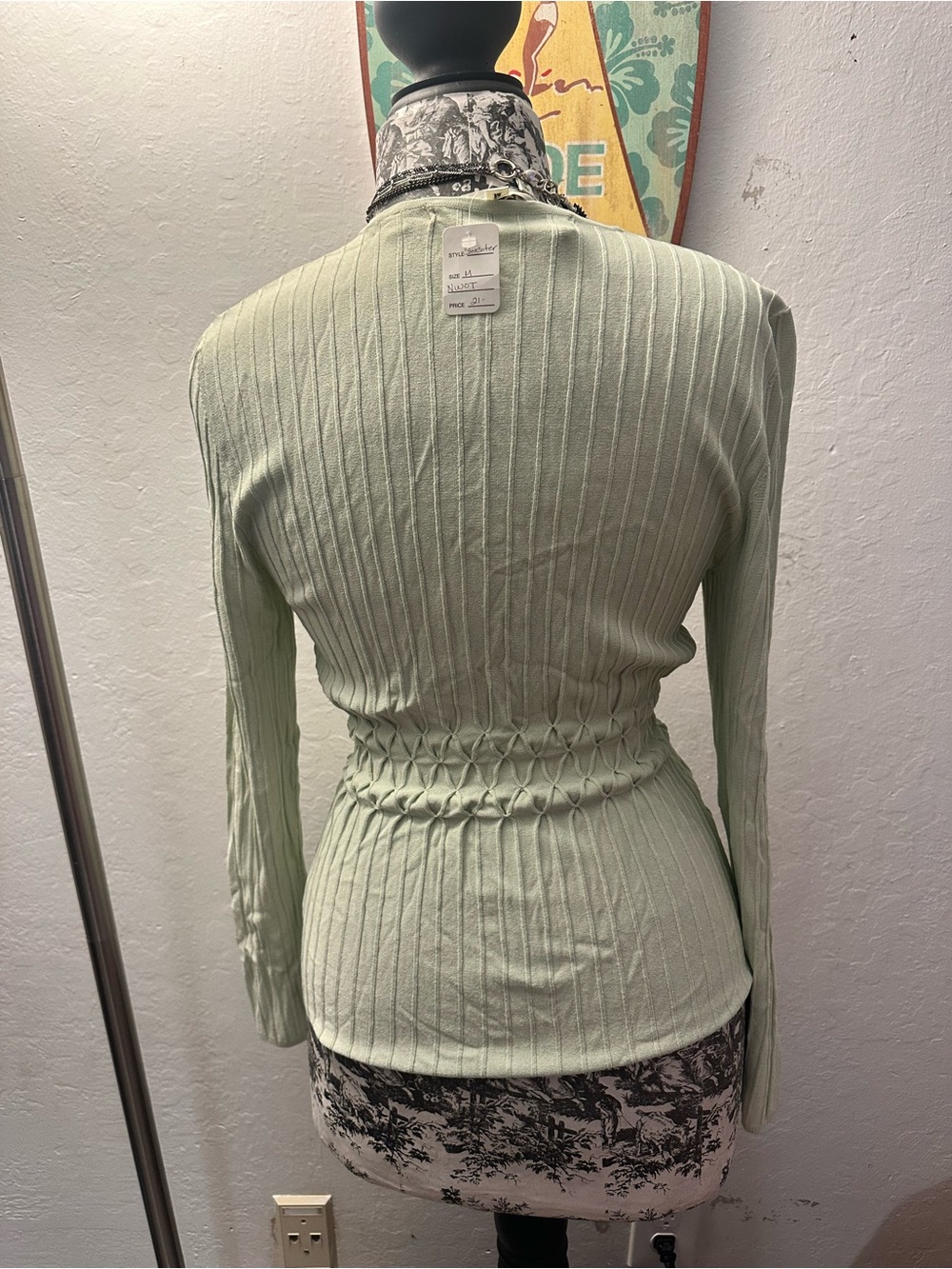 Max Studio Light Sage Ribbed V-Neck Button Cardigan - Picture 3 of 4